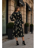 Květinové kimono šaty s kulatým výstřihem Ann Gissy černá/béžová (XY202116)