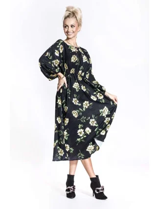 Černo/béžové dámské květaované kimonové šaty s kulatým výstřihem Ann Gissy (XY202116) Černo/béžové dámské květaované kimonové šaty s kulatým výstřihem Ann Gissy (XY202116)