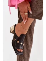 Kožené sandály na podpatku s ozdobnou páskou D&A CR61-3063 Černé