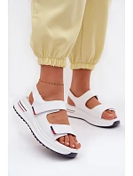 Kožené dámské sandály na platformě na suchý zip bílé Jemela