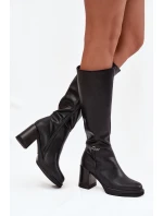 Dámské musketýrky z přírodní kůže na sloupkovém podpatku, zateplené Vinceza 66826 – černé