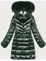 Tmavě zelená dámská vypasovaná zimní bunda (2M-032)
