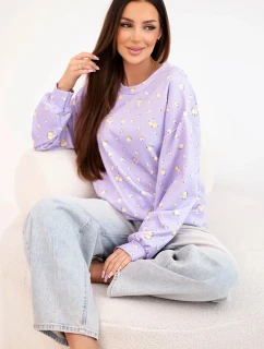 Dámská viskózová mikina s dlouhým rukávem v drobných květinách fialová