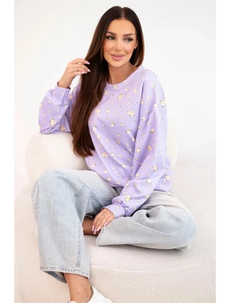 Dámská viskózová mikina s dlouhým rukávem v drobných květinách fialová
