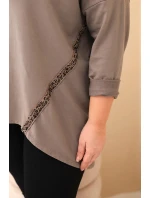 Dámská blůza Plus Size bavlněná s ohrnovacím rukávem a lampasem v leopardím vzoru fango Dámská blůza Plus Size bavlněná s ohrnovacím rukávem a lampasem v leopardím vzoru fango