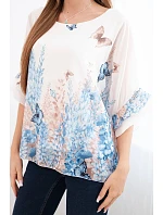 Dámská halenka s plisovaným rukávem a potiskem modrá Dámská halenka s plisovaným rukávem a potiskem modrá