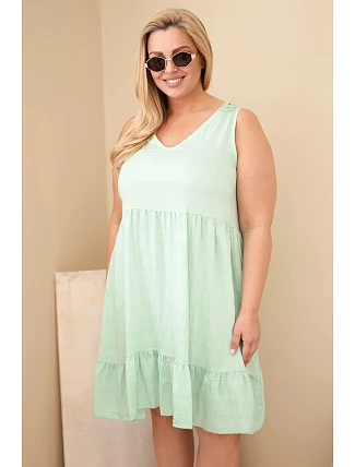 Dámské šaty Plus Size z viskózy s krajkou bez rukávů tmavě mentolové