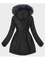 Černo-šedá dámská voděodolná bunda parka s kožešinovou podšívkou (m-933)