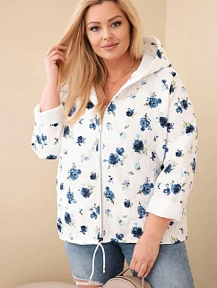 Dámská jarní bunda Plus Size s drobným květinovým vzorem tmavě modrá