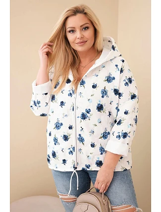 Dámská jarní bunda Plus Size s drobným květinovým vzorem tmavě modrá