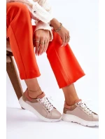 Pohodlné kožené tenisky na platformě Béžove Alisane