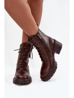 Kožené dámské workery na klocku s ozdobným detailem Artiker 57C0213 hnědé