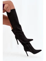 Zateplené dámské kozačky na podpatku z eko semiše černé Rosavine