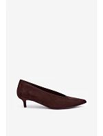 Kožené lodičky s kitten heel v čokoládové barvě Nuretta