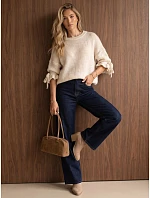 Dámský svetr oversize v barvě ecru FashionStreet MY2568 Dámský svetr oversize v barvě ecru FashionStreet MY2568