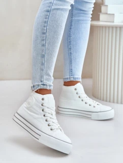 Zateplené dámské tenisky na platformě OO274A473 bílé