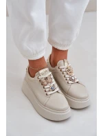Dámské Kožené Tenisky Na Platformě S Ozdobami CheBello 4292 Světle Béžové Dámské Kožené Tenisky Na Platformě S Ozdobami CheBello 4292 Světle Béžové