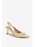 Dámské sandály na podpatku s ozdobným detailem Žluté Mariae