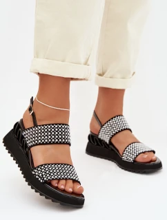 Kožené semišové sandály s ozdobou D&A CR61-3067 černé