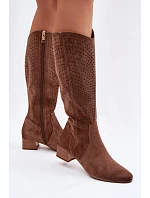 Dámské perforované kozačky na nízkém podpatku Vinceza 58637 světle hnědé