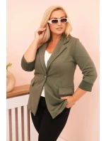 Dámská viskózová blazer Plus Size s dlouhým rukávem a límcem khaki Dámská viskózová blazer Plus Size s dlouhým rukávem a límcem khaki