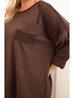 Dámská plus size bavlněná blůza s potiskem hnědá