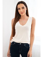 Dámská viskózová halenka bez rukávů s výstřihem do V béžová Dámská viskózová halenka bez rukávů s výstřihem do V béžová