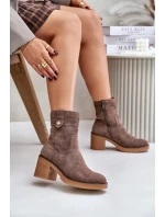 Zateplené dámské boty na podpatku hnědé Vailia