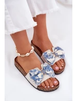 Dámské pantofle s mašlí na korkové platformě modré Lisandrea