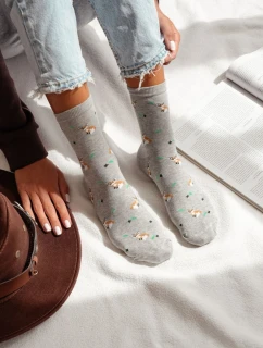 Dámské ponožky s liškami a listy šedý melír