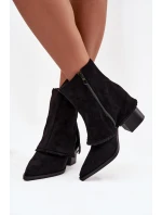 Dámské kotníkové boty na podpatku s otočeným horním lemem Černé Idalia