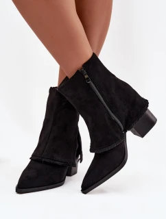 Dámské kotníkové boty na podpatku s otočeným horním lemem Černé Idalia