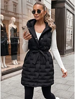 Dámská prošívaná vesta s kapucí a páskem, černá, FashionStreet TY5903 Dámská prošívaná vesta s kapucí a páskem, černá, FashionStreet TY5903