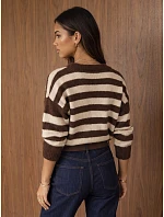 Dámský oversize kardigan s pruhy v čokoládově-béžové barvě FashionStreet MY2611