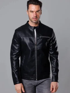 Klasická černá pánská bunda z eko kůže (11Z8025)