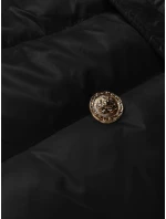 Černý péřový dámský kabát se zapínáním na knoflíky (5M3160/1-392)