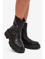 Zateplené dámské boty na zip s ozdobami černé Thavira