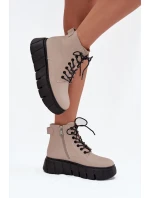Kožené zateplené dámské kotníkové boty na platformě Vinceza 66803 béžové
