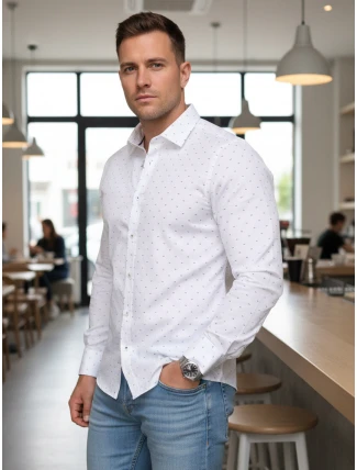 Pánská bílá vzorovaná košile slim fit FashionStreet DX2699