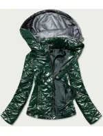 Lesklá dámská bunda v lahvově zelené barvě (BR9756-10) Lesklá dámská bunda v lahvově zelené barvě (BR9756-10)
