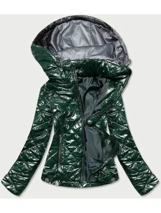 Lesklá dámská bunda v lahvově zelené barvě (BR9756-10) Lesklá dámská bunda v lahvově zelené barvě (BR9756-10)