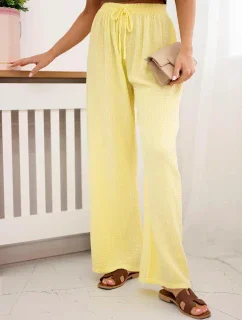 Mušelínové kalhoty se širokou nohavicí žlutý