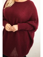 Dámský svetr Plus Size s mohairem pončo bordový Dámský svetr Plus Size s mohairem pončo bordový