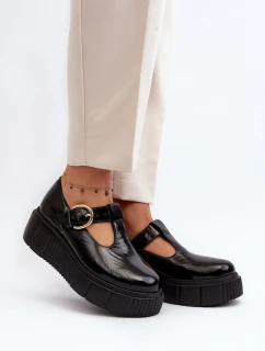 Zazoo 20102 Moderní Lakové Polobotky na Masivní Platformě Černé