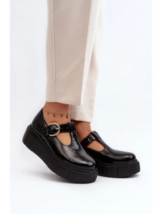 Zazoo 20102 Moderní Lakové Polobotky na Masivní Platformě Černé Zazoo 20102 Moderní Lakové Polobotky na Masivní Platformě Černé