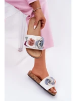 Dámské Pantofle S Květinami Na Korek Plošině Bílé Zinrosa