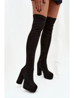 Kozačky na podpatku a platformě za koleno ekozamsové černé Amareen