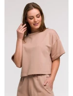 B294 Oříznutá mikina s krátkým rukávem - mocca B294 Oříznutá mikina s krátkým rukávem - mocca