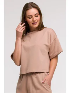 B294 Oříznutá mikina s krátkým rukávem - mocca