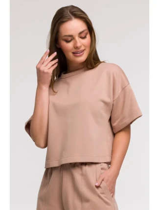 B294 Oříznutá mikina s krátkým rukávem - mocca B294 Oříznutá mikina s krátkým rukávem - mocca